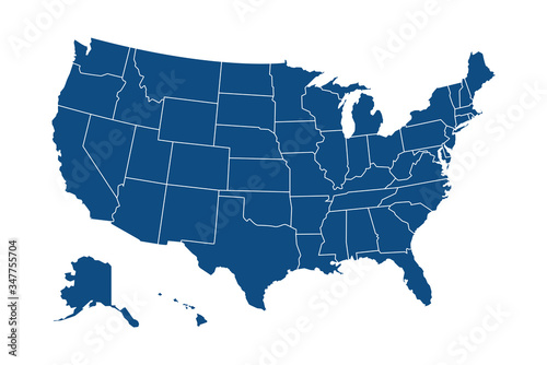 USA modern map with federal states in blue color isolated on white background vector illustration eps 10 photo