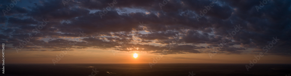 Panorama of sunset at an altitude of 500 meters Ukraine.