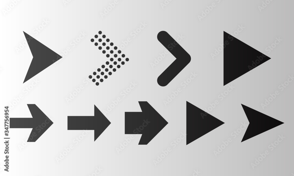 Set of black arrow icon, direction sign on background gradient. Set of black arrow icon, direction sign on background gradient.