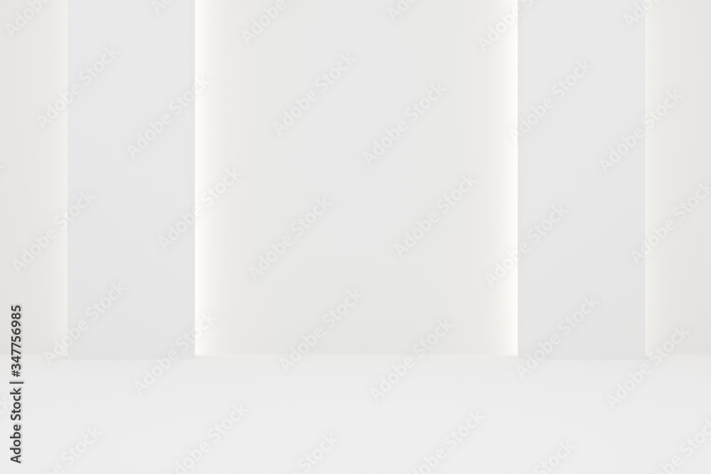 Empty modern, abstract, white room with indirekt lighting from the backwall - gallery or modern interior template, 3D illustration