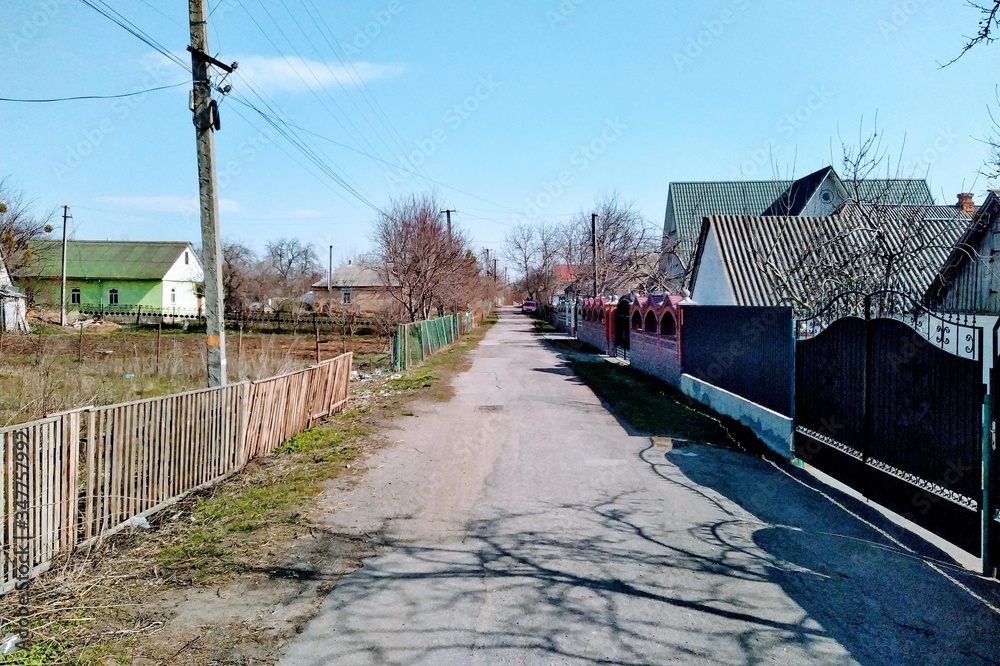 Modern village in sunny daytime at spring season Modern village in sunny daytime at spring season