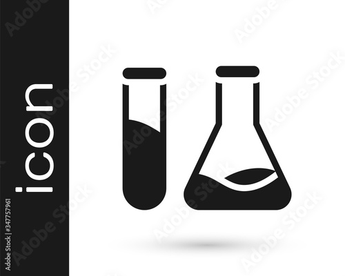 Grey Test tube and flask - chemical laboratory test icon isolated on white background. Laboratory glassware sign.  Vector Illustration
