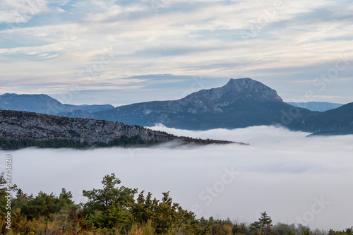 Mist hanging over Verdon Gorge  Gorges du Verdon in French Alps  Provence France