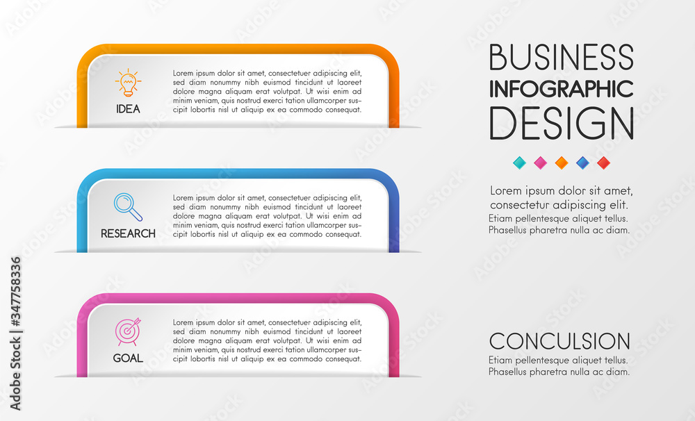 Vertical infographic template with 3 options. Business flowchart. Vector