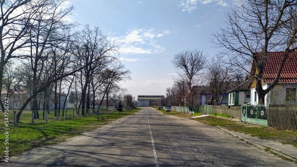 Modern village in sunny daytime at spring season Modern village in sunny daytime at spring season