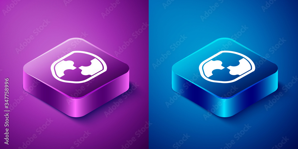 Isometric Shield icon isolated on blue and purple background. Guard sign. Security, safety, protection, privacy concept. Square button. Vector Illustration Isometric Shield icon isolated on blue and purple background. Guard sign. Security, safety, protection, privacy concept. Square button. Vector Illustration