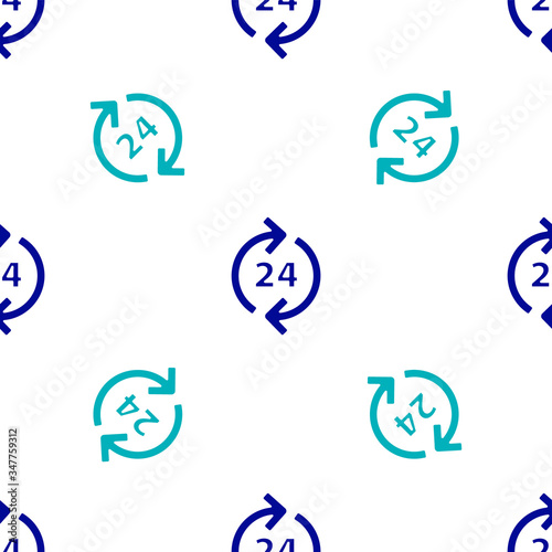 Blue Telephone 24 hours support icon isolated seamless pattern on white background. All-day customer support call-center. Full time call services. Vector Illustration