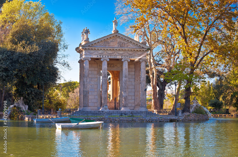Rome. Laghetto Di Borghese lake and Temple of Asclepius in Rome Rome. Laghetto Di Borghese lake and Temple of Asclepius in Rome