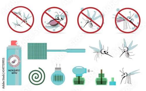 Means of protection against mosquitoes. Pest control. Mosquitoes. Insecticides. Fumigator, fly swatter, mosquito spray. INSECT CHARACTERS..
