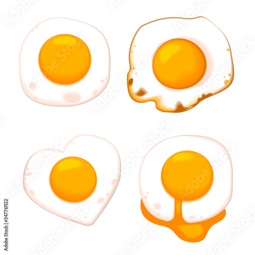 Vector set of different cooked level of fried eggs isolated on white background
