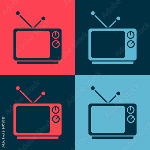 Pop art Retro tv icon isolated on color background. Television sign.  Vector Illustration