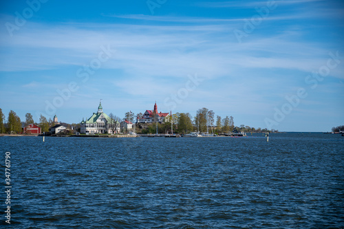 A view of island of Valkosaari located right in the middle of downtown Helsinki, Finland.