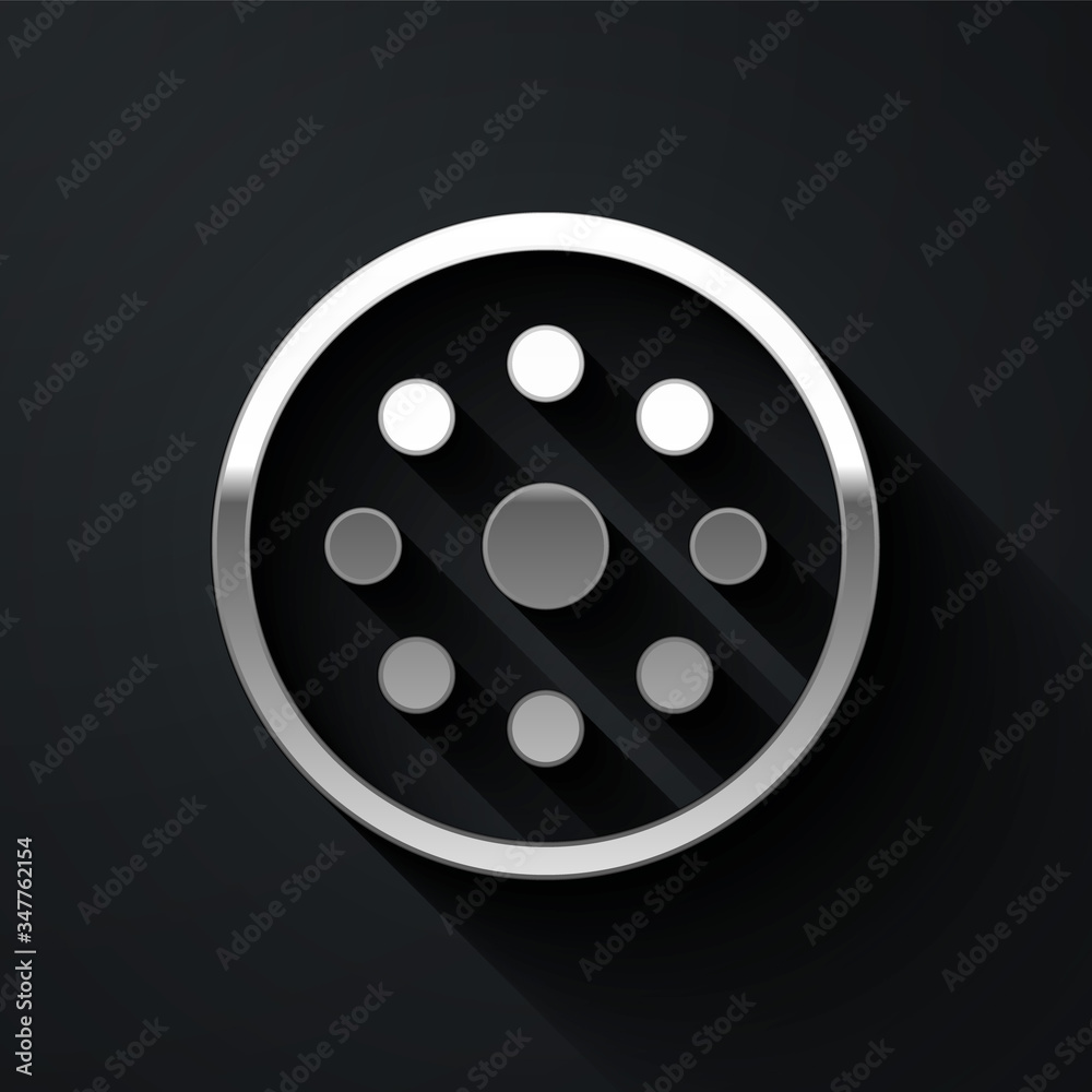 Silver Sewing button for clothes icon isolated on black background. Clothing button. Long shadow style. Vector Illustration Silver Sewing button for clothes icon isolated on black background. Clothing button. Long shadow style. Vector Illustration