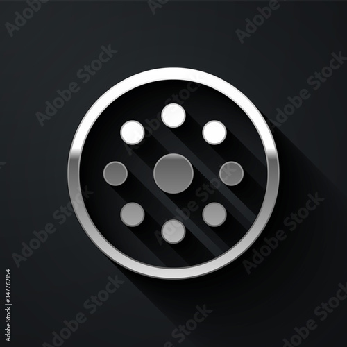 Silver Sewing button for clothes icon isolated on black background. Clothing button. Long shadow style. Vector Illustration