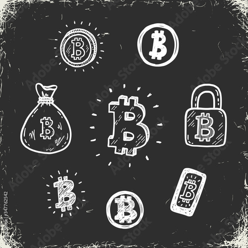 doodle bitcoin icons set