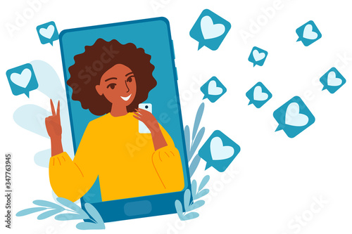 smartphone with man shouting in loud speaker. Influencer marketing, social media or network promotion, SMM banner, landing page,flyer. Vector Concept illustration in flat cartoon style.