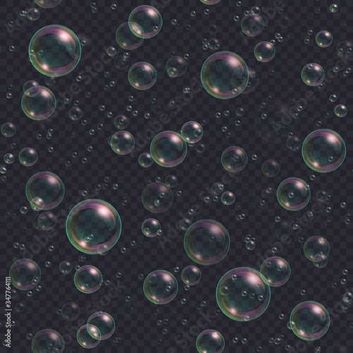 Wallpaper Mural Soap bubbles seamless background. Abstract floating shampoo, bath lather pattern on dark backdrop. Realistic suds vector illustration. Torontodigital.ca