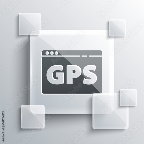 Grey Gps device with map icon isolated on grey background. Square glass panels. Vector Illustration