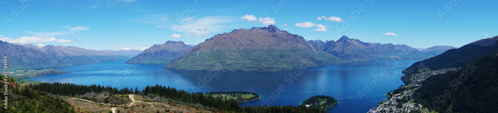 Panoramic view of a mountain lake
