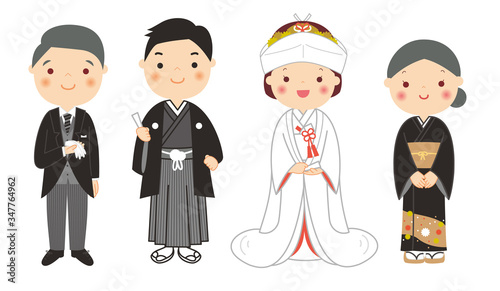 新郎新婦と両親　結婚式　角隠し　和装　
