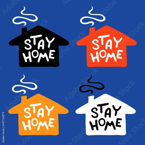 Coronavirus collection - stay home lettering - vector illustrations
