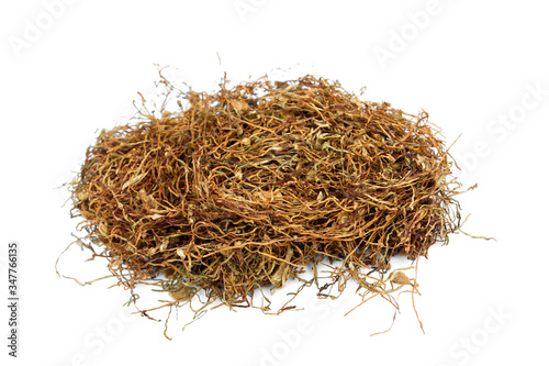 Dried smoking tobacco isolated on a white background.