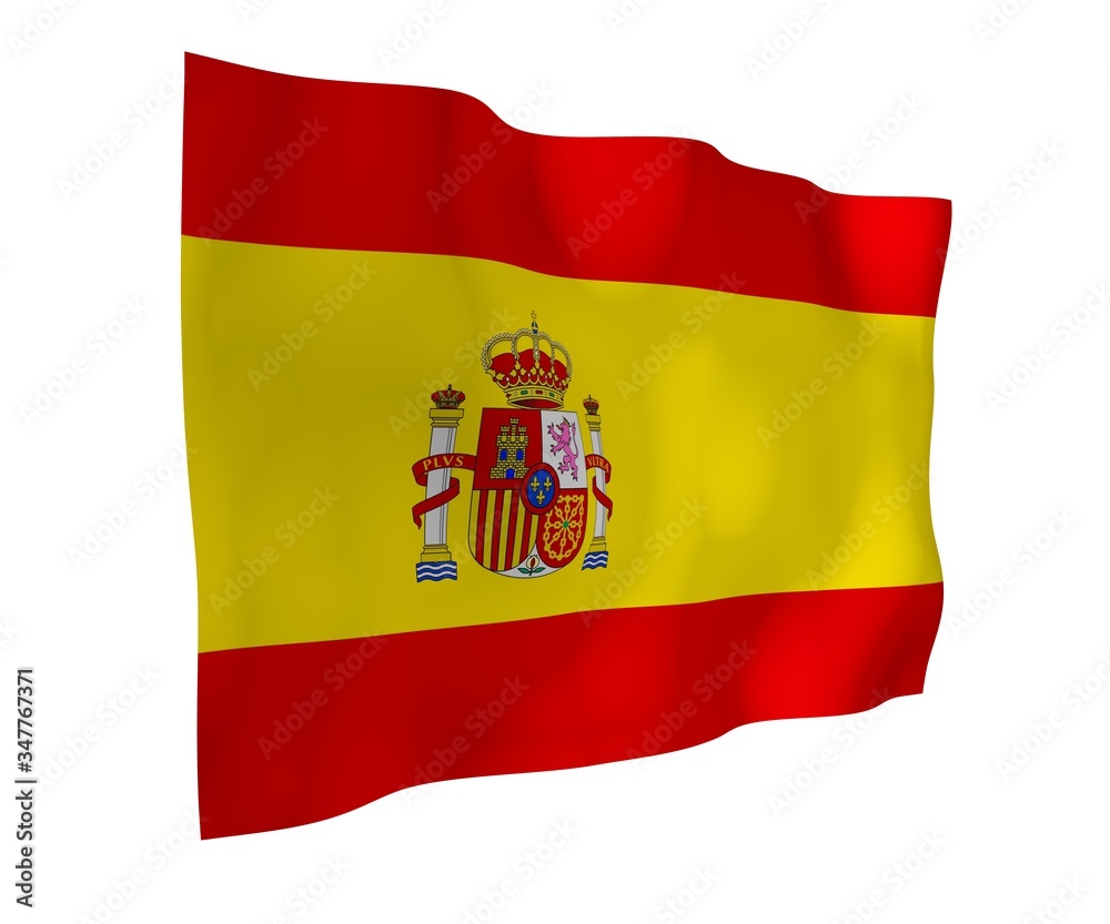 The flag of Spain. Official state symbol of the Kingdom of Spain. Concept: web, sports pages, language courses, travelling, design elements. 3d illustration The flag of Spain. Official state symbol of the Kingdom of Spain. Concept: web, sports pages, language courses, travelling, design elements. 3d illustration