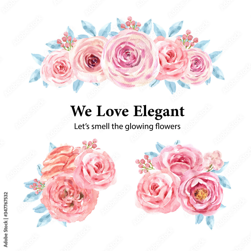 Floral charming bouquet design with watercolor painting of flower illustration.