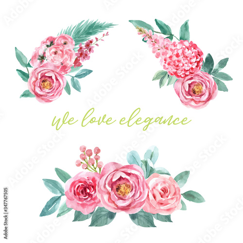 Floral charming bouquet design with rose, peony, hydrangea for decoration.