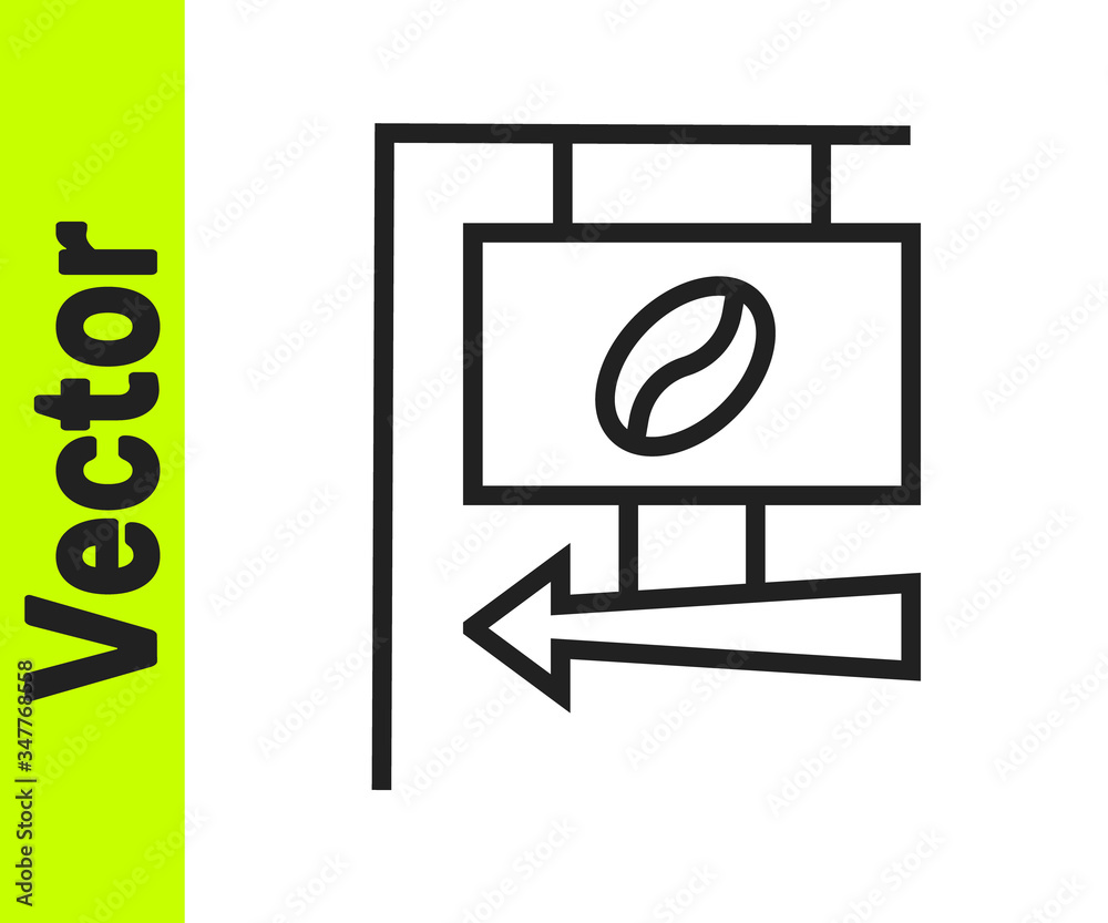 Black line Street signboard coffee icon isolated on white background. Vector Illustration Black line Street signboard coffee icon isolated on white background. Vector Illustration