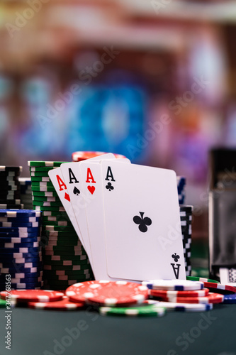 Four aces cards at the casino