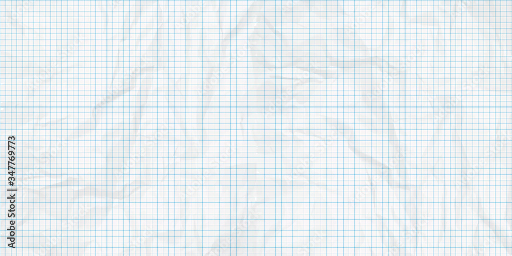 Crumpled Sheet graph paper background. Architect background.  Millimeter paper sheet grid. Geometry concept.
