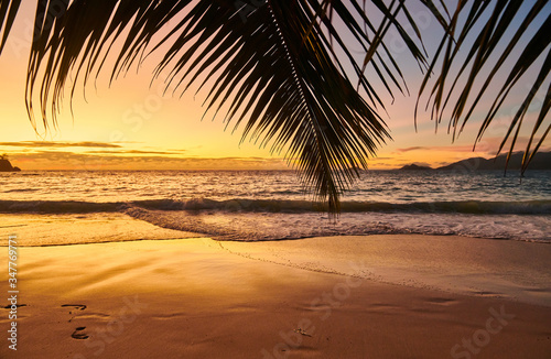 Fototapeta Naklejka Na Ścianę i Meble -  Beautiful sunset at Seychelles beach