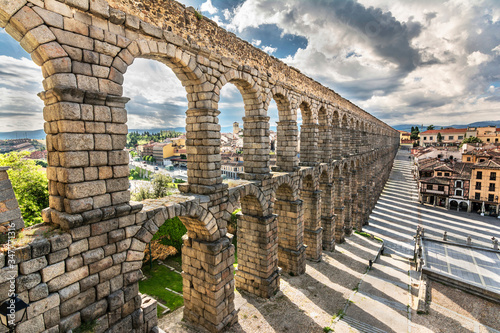 The famous Roman aqueduct of Segovia in Spain. Heritage of humanity by unesco.