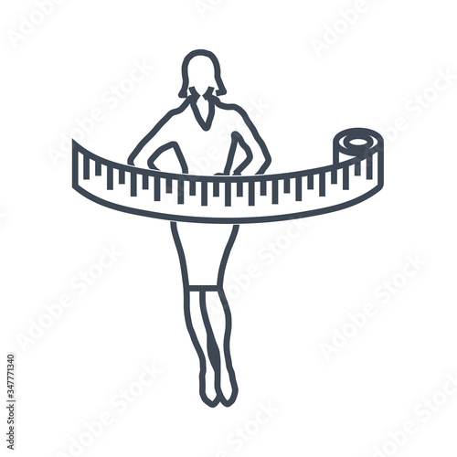 Thin line icon clothing, garment industry, measuring and fitting