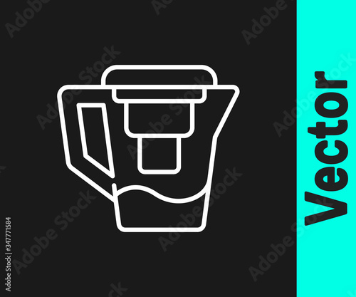 White line Water jug with a filter icon isolated on black background.  Vector Illustration photo