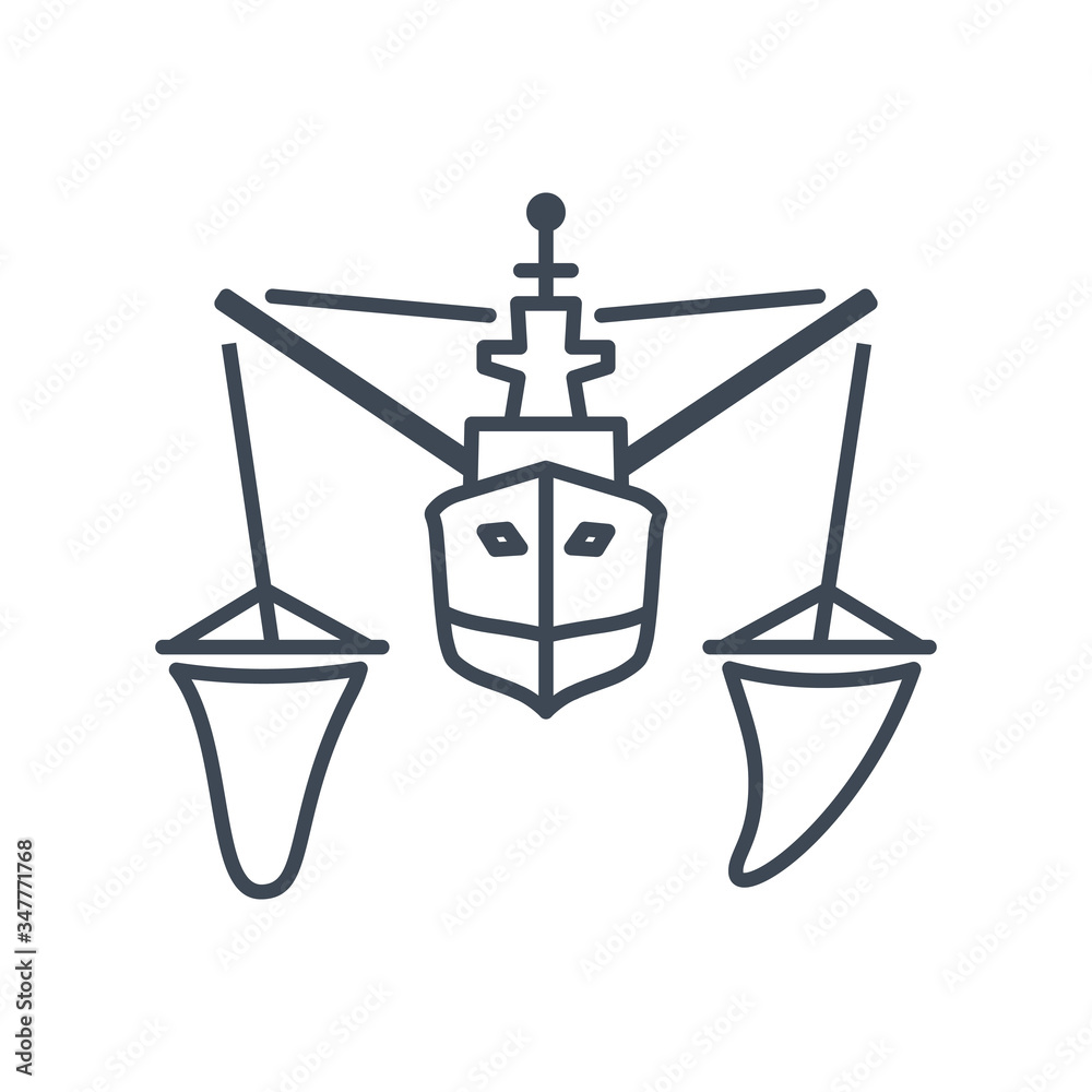 Thin line icon fishing vessel, trawler, seiner Thin line icon fishing vessel, trawler, seiner