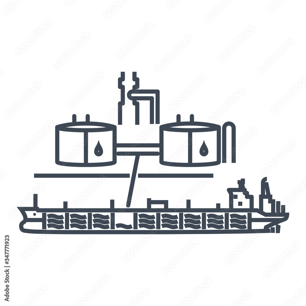 Thin line icon oil tanker, port terminal