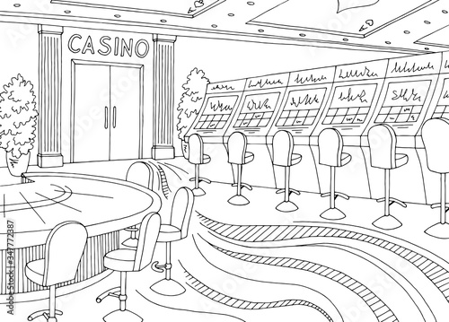 Casino interior graphic black white sketch illustration vector