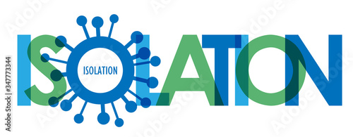 ISOLATION blue and green vector typography banner with virus symbol