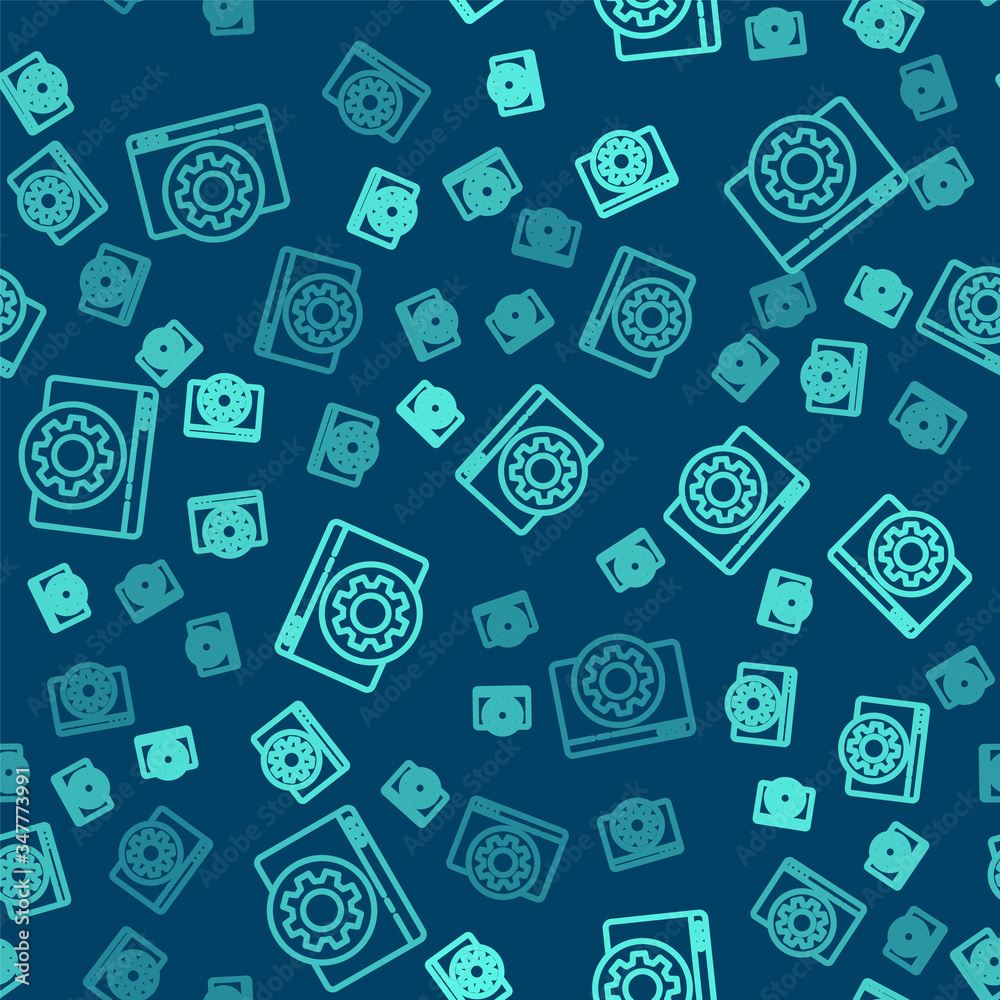 Green line Browser setting icon isolated seamless pattern on blue background. Adjusting, service, maintenance, repair, fixing. Vector Illustration Green line Browser setting icon isolated seamless pattern on blue background. Adjusting, service, maintenance, repair, fixing. Vector Illustration