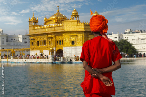 pilgrim at the golden temple in the city of Amritsar-India,main temple of sikh people