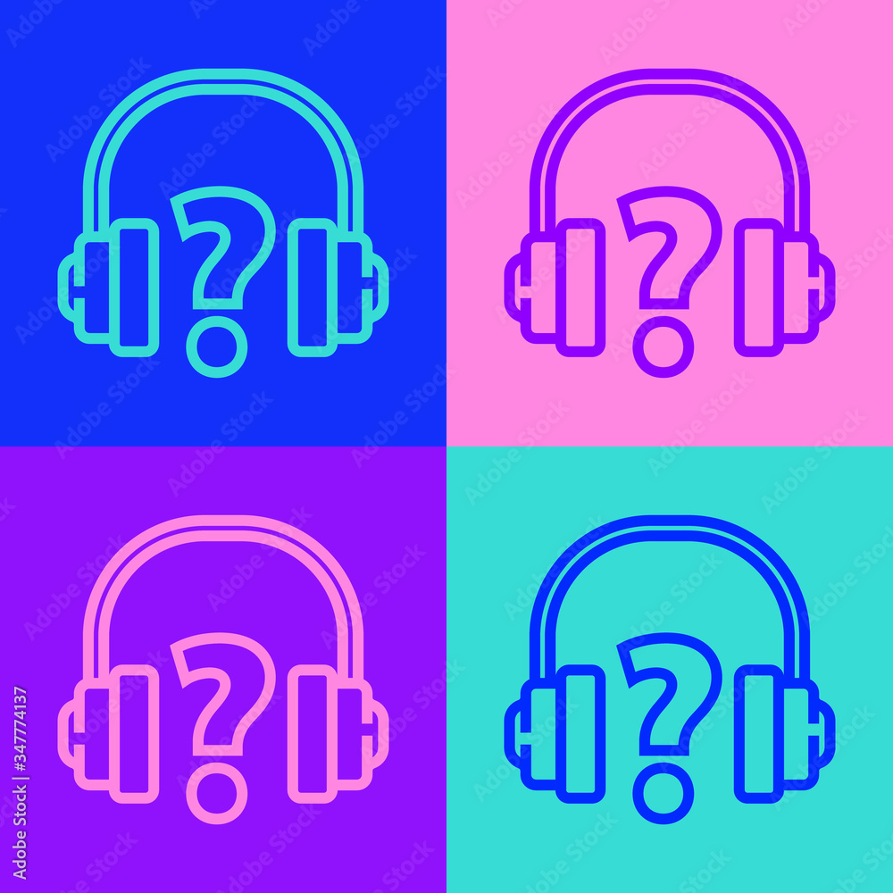 Pop art line Headphones icon isolated on color background. Support customer service, hotline, call center, faq, maintenance. Vector Illustration Pop art line Headphones icon isolated on color background. Support customer service, hotline, call center, faq, maintenance. Vector Illustration