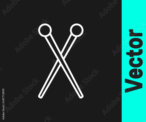 White line Knitting needles icon isolated on black background. Label for hand made, knitting or tailor shop. Vector Illustration © Kostiantyn