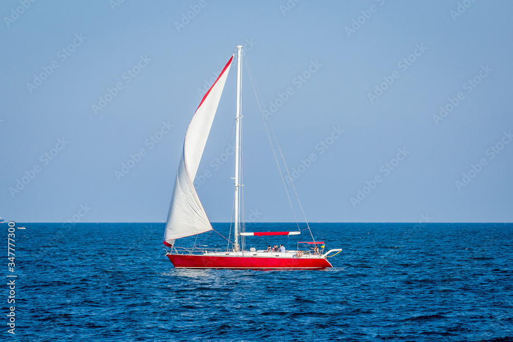 Naklejka premium beautiful yacht in the Black Sea near the shore of Odessa a large ship