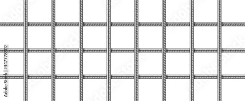 Steel grid from reinforced rebars, welded metal wire mesh. Vector realistic lattice of iron rods for building construction, cage or prison cell. Grate of stainless armature on white background