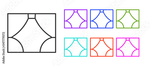 Black line Curtain icon isolated on white background. For theater or opera scene backdrop, concert grand opening or cinema premiere. Set icons colorful. Vector Illustration