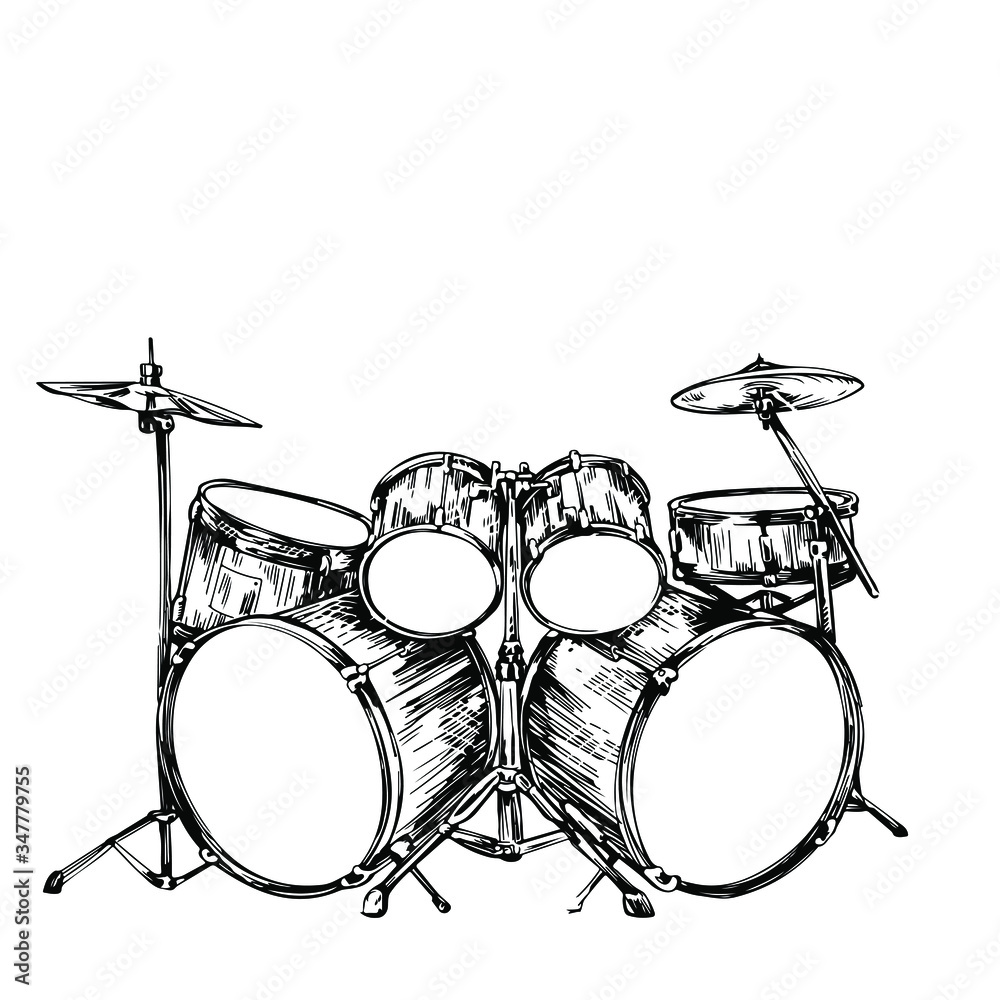 Drumset Sketch Sticker for Sale by MisterGooseShop  Redbubble