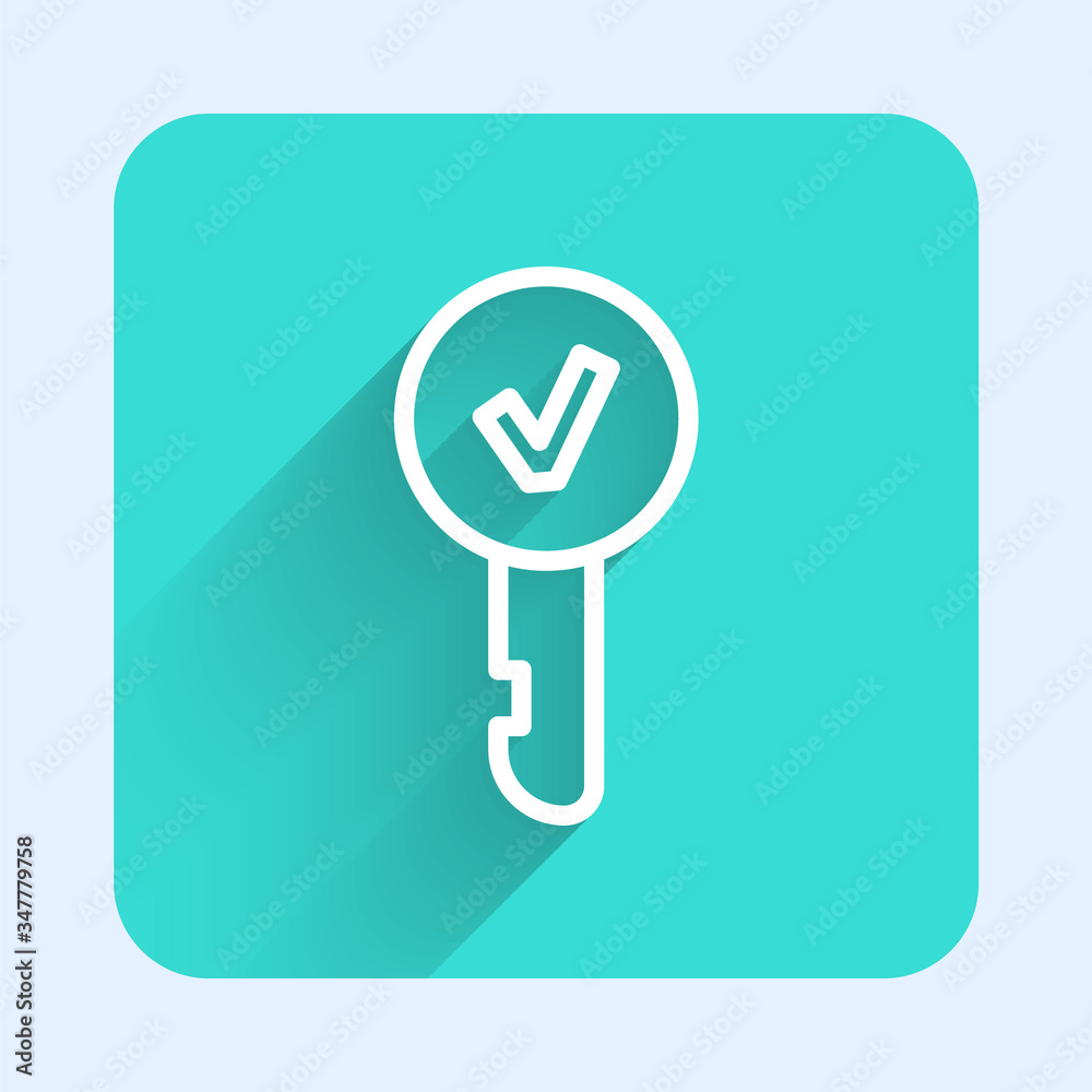 White line Key icon isolated with long shadow. Green square button. Vector Illustration White line Key icon isolated with long shadow. Green square button. Vector Illustration