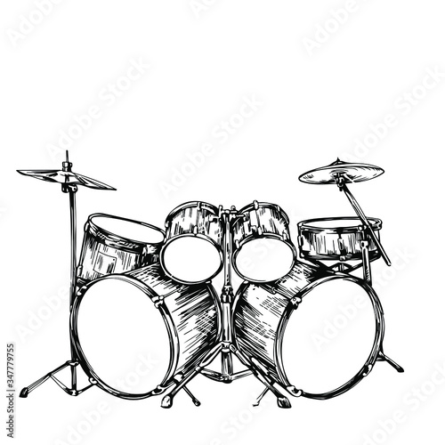 drum set hand drawing sketch vector